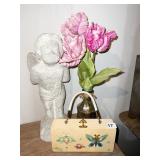 GLITTER BUG WOOD PURSE - PLASTIC CHERUB AND ROSES