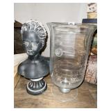 GLASS VASE 29" H AND 28" BUST OF WOMAN W/ SILVER