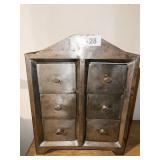 VINTAGE 6 DRAWER METAL TABLETOP CHEST 16"H X 7" D