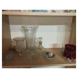 FLOWER FROG, 1.5" H ORIENTAL VASE, RUBY ETCHED