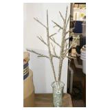 3 VASES W/ SILVER TWIGS AND GLASS MARBLES