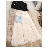 MAX STUDIO SWEATER AND TAN SKIRT AND HOSE