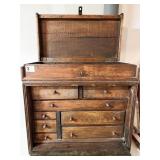 ANTIQUE CARPENTER TOOLBOX LIFT TOP, DROP DOWN