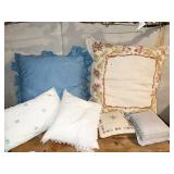 LARGE PILLOW NEEDLE WORK, DENIM PILLOW