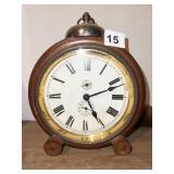 8" H X 7" W LARGE WOOD FRAME ALARM CLOCK BRASS