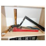 PIPE WRENCH, LEVEL, SLEDGE, SAW ETC.