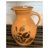 CROCKERY PITCHER W/ BLUE FLOWERS SIGNED BASE