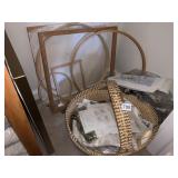 BASKET W/ EMBROIDERY ITEMS AND HOOPS