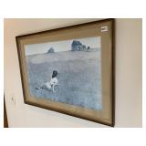 WOMAN IN FIELD PRINT WOOD FRAME