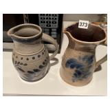 2 CREAM CROCKS BLUE DECORATION