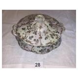 SERVING DISH W/ LID ENAMELED DECORATION
