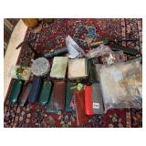 MARBLE HINGE BOX; ASSORTED GLASS CASES, GLASS