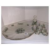 LENOX SERVING PLATE, NAPKIN RINGS BELL