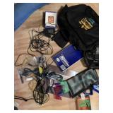 LEATHER TOTE, BOOK, CORDS ETC.