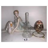 MUSIC BOX W/ SWAN, BELL, HAND PAINTED EGG