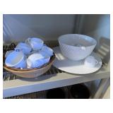 MILK GLASS PUNCH BOWL W/ CUPS