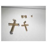 14K EMESCO 1" CROSS 3/4" AND 3 GOLD EARRINGS -