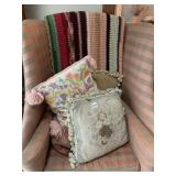 CREWEL EMBROIDERY PILLOW, NEEDLEWORK PILLOW