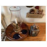 BRASS HURRICANE, GLASS ACCENTS, COPPER LANTERN,