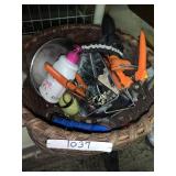 DOG LEASH, GROOMING SUPPLIES, BASKET