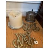 BRASS TRIVETS, CANDLE HOLDERS