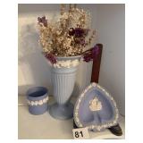 WEDGWOOD VASE, GLASS, HEART DISH