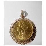 $20.00 GOLD PIECE 1904 S W/ REMOVABLE  DIAMOND