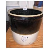 TWO GALLON CROCK W/ HEART DESIGN CHIP ON BASE