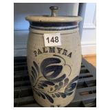 PALMYRA BLUE/GRAY CROCK N Y W/ LID 10"