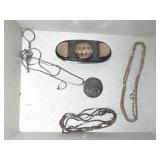 STERLING PIN W/ DIAMOND DESIGN ABALONY SHELL