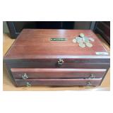 CHERRY FINISH JEWELRY BOX W/ 2 LOWER DRAWERS