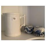 IRONSTONE PITCHER, CANDLE HOLDERS