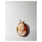 14K CAMEO PENDANT/PIN 3.60 GRAMS - 1" LONG