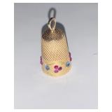 14K GOLD THIMBLE .3615 OZT W/ GEMSTONE EDGE