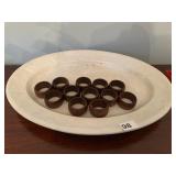 PORCELAIN PLATTER, NAPKIN RINGS