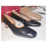 2 PAIRS FERRAGAMO TAN AND BLACK SZ. 9.5 AA WITH
