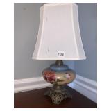 HAND PAINTED LAMP WITH SHADE ORNATE BASE