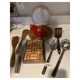 WINE CORK TRIVET, SALAD SERVERS