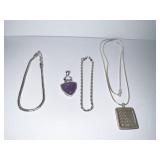 STERLING NECKLACE WOVEN DESIGN PENDANT AND PURPLE
