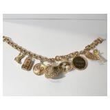 14K GOLD CHARM BRACELET 8 CHARMS INCL. TENNIS