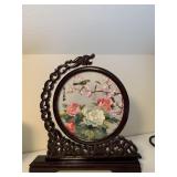 CHINESE EMBROIDERY WOOD FRAME DOUBLE SIDED W/ 1