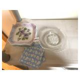 CLEAR GLASS DISHES AND FLOWERS PLATES