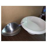 POTTERY BARN PEDESTAL BOWL, PEWTER DISH