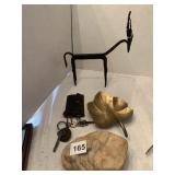 IRON DEER FIGURE 9" H X 8" W BRASS LEAF, STONE