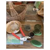 FLOWER FROGS AND BASKET