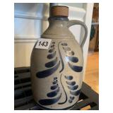 BLUE GRAY JUG SIGNED BASE 9" H W/ CORK HAND