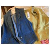 ORVIS LARGE DENIM VEST, MED. & SHIRTS, ETC.