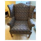 WING CHAIR WOOD BASE, 32" W VERY CLEAN UPHL.