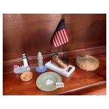LIGHTHOUSES, BRONZE SHOE, WEDGWOOD ASHTRAY