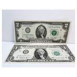 1963 $1.00 STAR NOTE W/ 1976 $2.00 NOTE